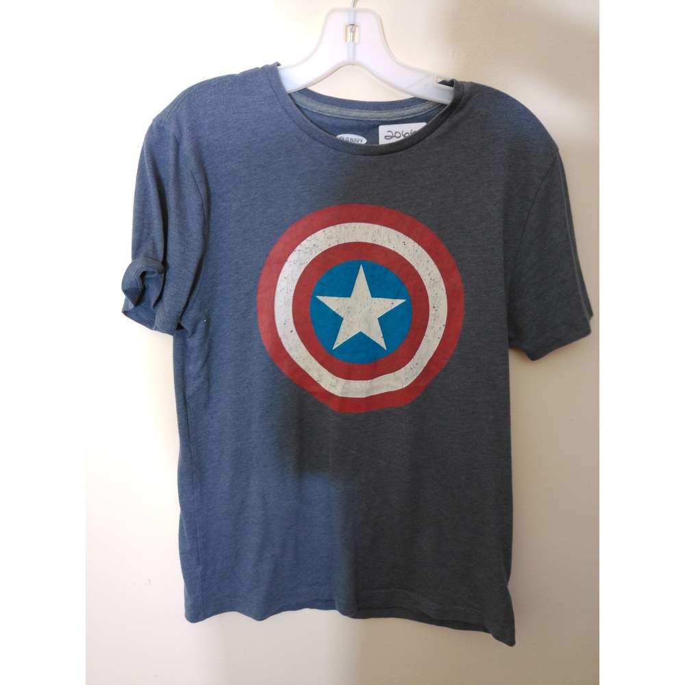 Old Navy Graphic T-Shirt Men S Blue Captain America Shield Distressed Marvel Tee